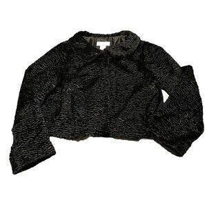 Susan Bristol Goth Girl Black Faux Fur Hidden Button Front Cropped Jacket SZ L